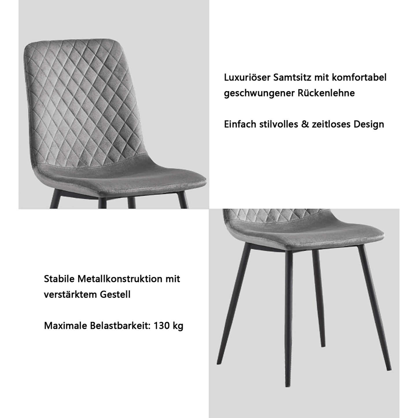 Ensemble de 4 chaises de salle à manger MCC Direct en velours, pieds en métal, chaises Lexi, chaises de conception