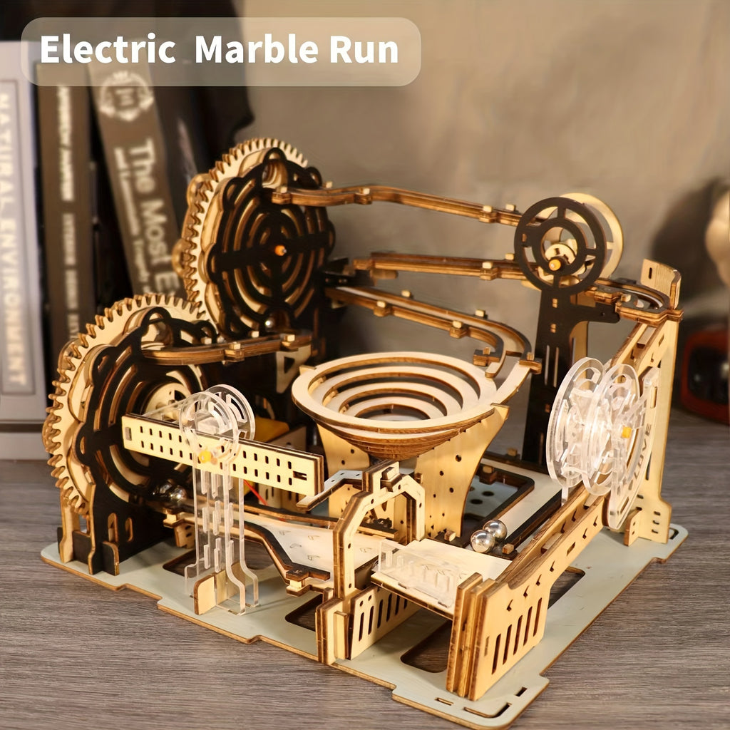 Puzzles électriques 3D en bois, kits de modèles de piste à billes, casse-tête, puzzle à faire soi-même, cadeau de Noël fait main (sans pile), cadeaux de fête d'Halloween