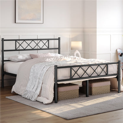 Costoffs Cadre de Lit en Métal Moderne - Structure à 6 Pieds avec Tête de Lit Design en Forme X - Sommier à Lattes Métalliques et Grand Espace de Rangement Sous-lit - Idéal pour Chambre d'Invite, Dortoir ou Appoint - Style Industriel Élégant