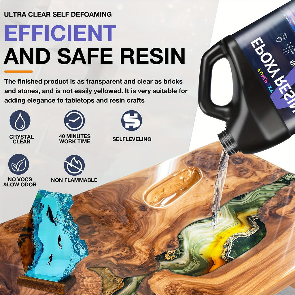 Kit de résine époxy claire FUNEPOXY 8L/4L/2L/1L/500ml, auto-nivelante sans résine avec mélangeur, pour bricolage, revêtement bois, bijouterie, tumblers, bars et revêtement de surface