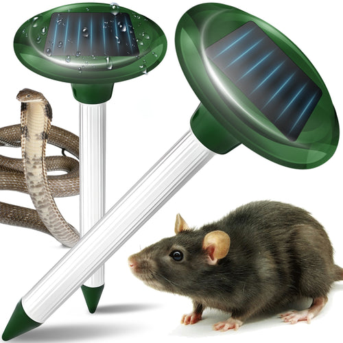Lot de 2 Répulsifs Solaires Puissants pour Taupes, Campagnols et Rongeurs, Dissuasif Fort pour Petits Mammifères avec Émission de Son et de Vibrations, Fonctionnement Cyclique toutes les 40 Secondes, Portée jusqu'à 30 Mètres, Signal Acoustique Variable, F