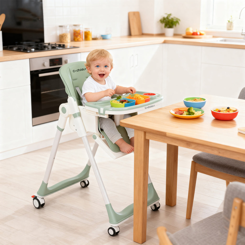 Chaise Haute Bébé Convertible Cochildor avec Roulettes Verrouillables - Chaise d'Alimentation Portable à Hauteur Réglable, Plateau Amovible & Dossier Réglable - Se Transforme en Chaise de Repas Ordinaire (Assemblage Requis) pour & (Gris////)