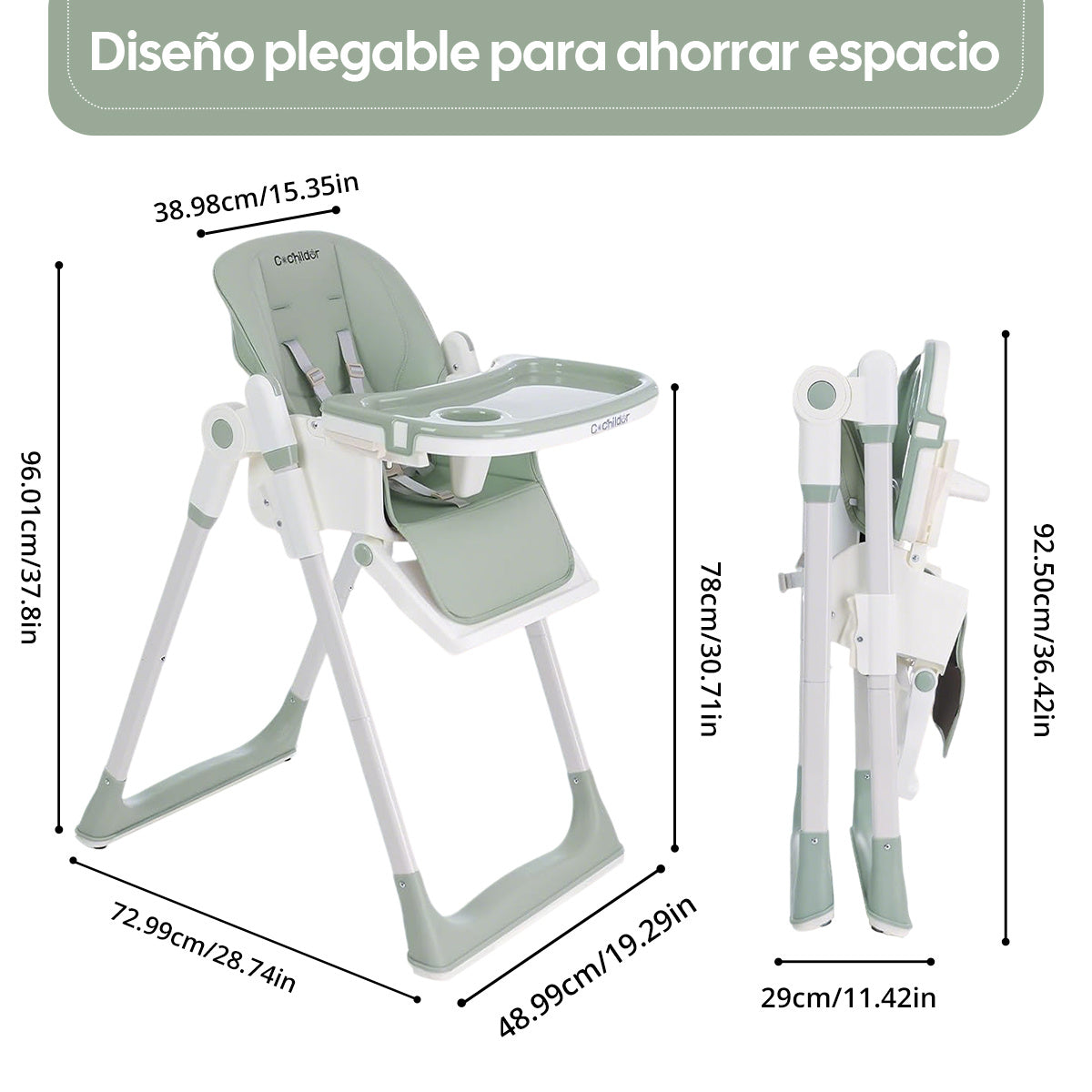 Chaise Haute Bébé Convertible Cochildor avec Roulettes Verrouillables - Chaise d'Alimentation Portable à Hauteur Réglable, Plateau Amovible & Dossier Réglable - Se Transforme en Chaise de Repas Ordinaire (Assemblage Requis) pour & (Gris////)