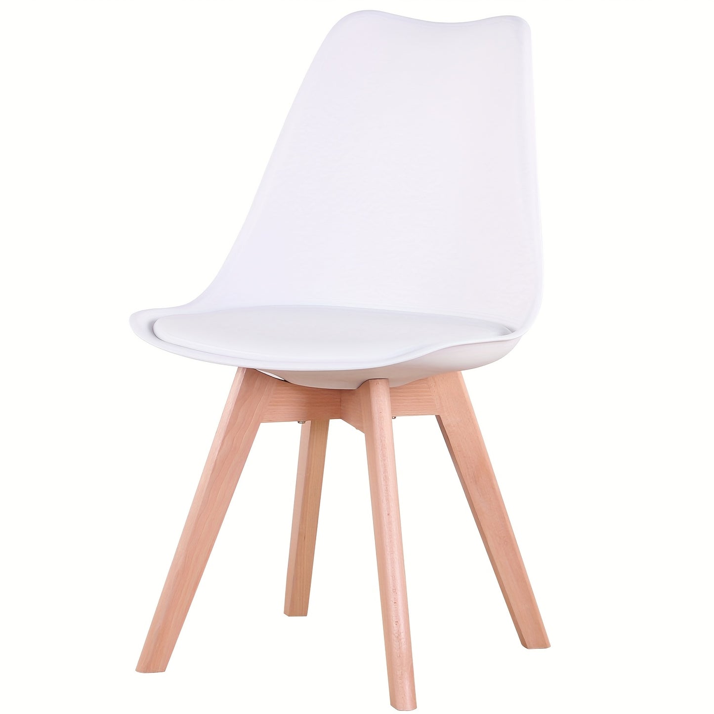 Ensemble de 6 chaises de salle à manger modernes du milieu du siècle, chaises de cuisine, chaises de bureau, chaise coquillage de designer avec coussins ergonomiques en similicuir et pieds en bois massif pour cuisine, salon, chambre à coucher, blanc
