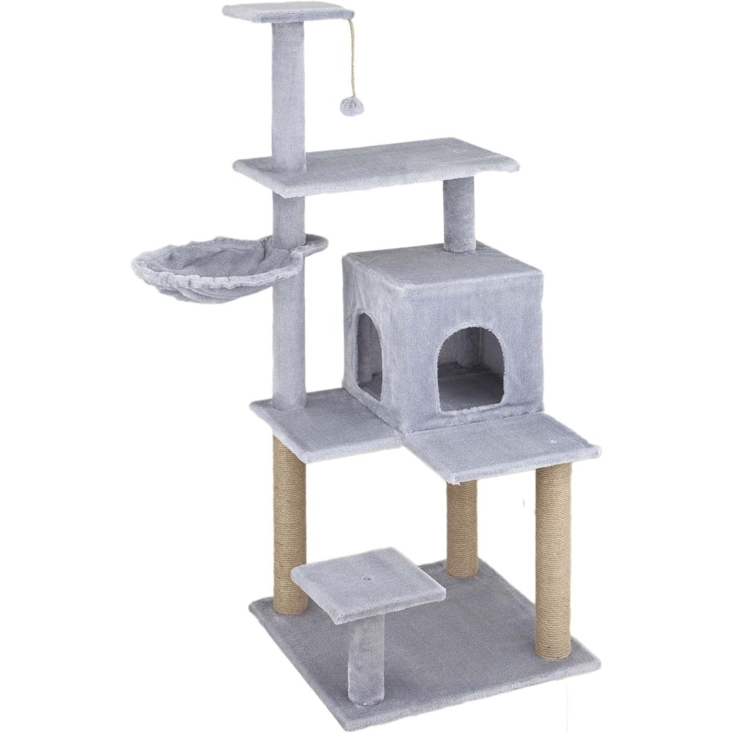 Baroni arbre à gratter pour chat en couleur marron | crème | gris 75X22X49 pouces (ou 75X55X49 pouces), arbre à gratter pour chaton, 4 niveaux avec hamac à balle et lit rectangulaire, jouet interactif pour chats et chatons pour une utilisation en intérieu