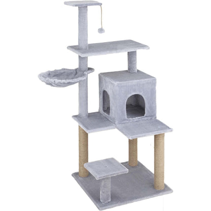 Baroni arbre à gratter pour chat en couleur marron | crème | gris 75X22X49 pouces (ou 75X55X49 pouces), arbre à gratter pour chaton, 4 niveaux avec hamac à balle et lit rectangulaire, jouet interactif pour chats et chatons pour une utilisation en intérieu