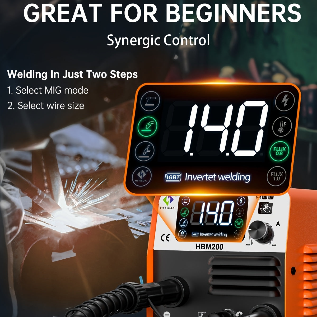 Poste à souder MIG HITBOX 3 en 1 multifonctionnel sans gaz/Lift Tig/Stick 110V/220V 200A Portable Contrôle Synergique Flux Cœur Alimentation de Fil Soudeur Inversseur IGBT avec Écran LCD