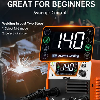 Poste à souder MIG HITBOX 3 en 1 multifonctionnel sans gaz/Lift Tig/Stick 110V/220V 200A Portable Contrôle Synergique Flux Cœur Alimentation de Fil Soudeur Inversseur IGBT avec Écran LCD