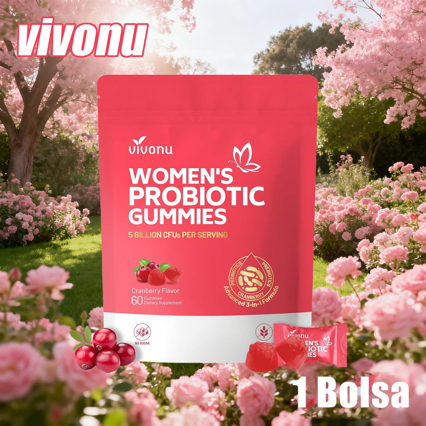 VIVONU Female Probiotic Fudge, contient des canneberges et des prébiotiques, probiotiques pour femmes, 60 gélules de Fudge