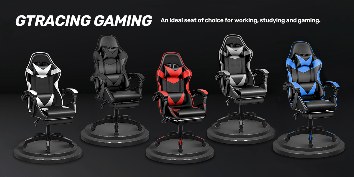 Chaise de Gaming Ergonomique avec Repose-Pieds - Pivotante à 360°, Réglable en Hauteur, Support Lombaire, Mécanisme d'Inclinaison Manuelle, Texture Simili, Rembourrage en Mousse et Cadre en Acier Inoxydable - Pour PC/Bureau