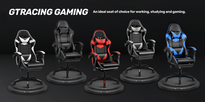 Chaise de Gaming Ergonomique avec Repose-Pieds - Pivotante à 360°, Réglable en Hauteur, Support Lombaire, Mécanisme d'Inclinaison Manuelle, Texture Simili, Rembourrage en Mousse et Cadre en Acier Inoxydable - Pour PC/Bureau