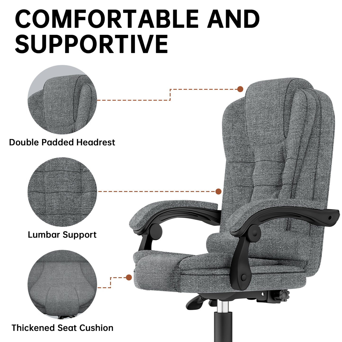 Chaise de bureau exécutive haute dossier, chaise de bureau ergonomique inclinable avec fonction d'inclinaison, chaise d'ordinateur robuste pour le travail à domicile