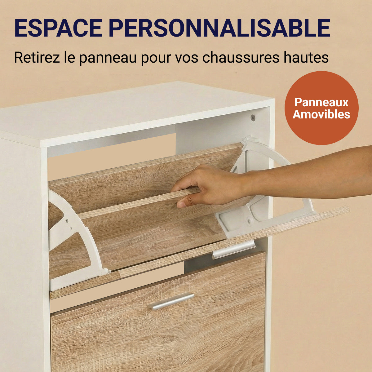 Meuble à chaussures avec 3 compartiments à abattant, armoire de rangement en bois pour jusqu'à 18 paires, organisateur d'entrée peu encombrant