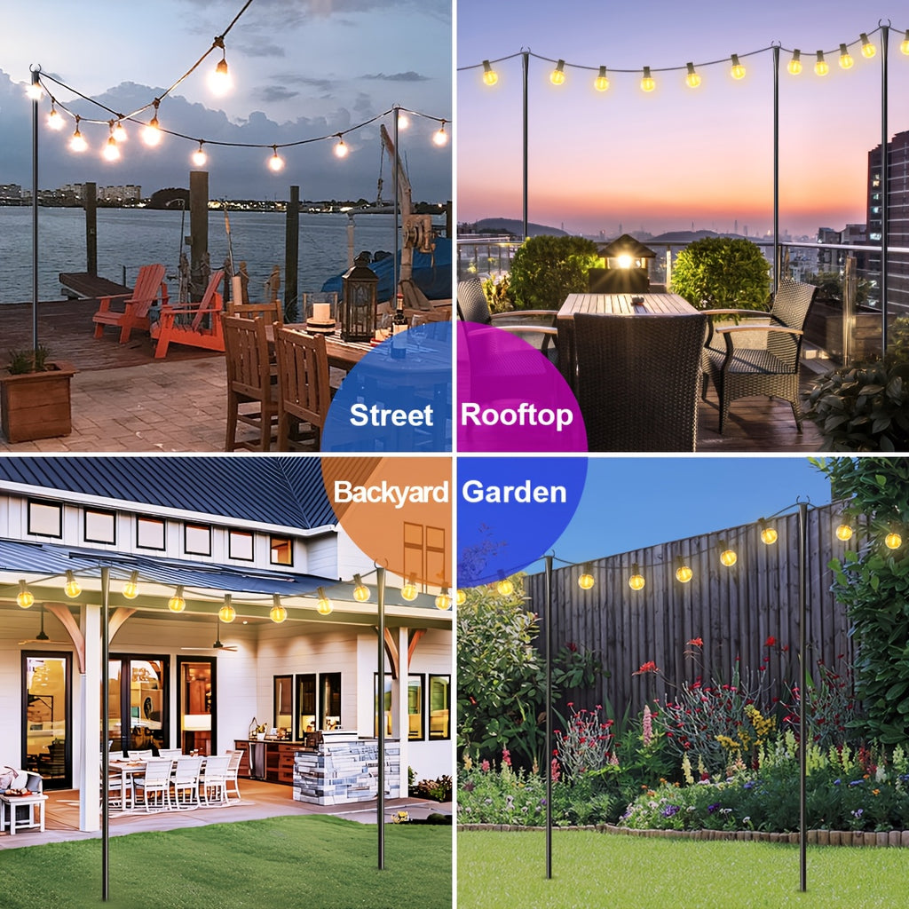 8pcs/6pcs/4pcs/2pcs Tiges de Suspension, Piquets de Jardin en Fer avec Base Fourche pour Guirlandes Lumineuses d'Extérieur - Accessoire d'Éclairage Polyvalent Non Chargé avec Extrémité Mate, Idéal pour Jardin, Patio, Mariage, Cour Arrière, Terrasse et Déc