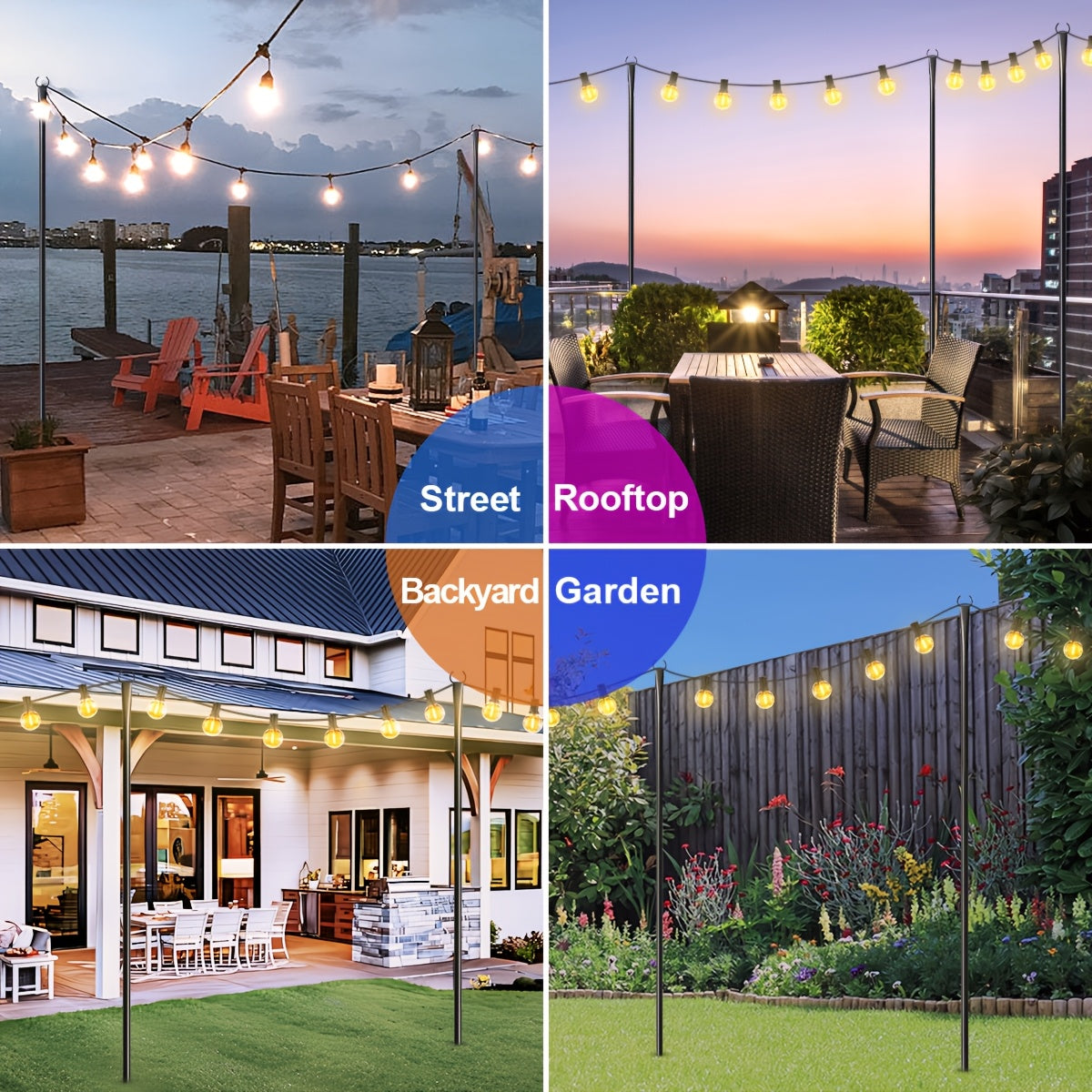 8pcs/6pcs/4pcs/2pcs Tiges de Suspension, Piquets de Jardin en Fer avec Base Fourche pour Guirlandes Lumineuses d'Extérieur - Accessoire d'Éclairage Polyvalent Non Chargé avec Extrémité Mate, Idéal pour Jardin, Patio, Mariage, Cour Arrière, Terrasse et Déc