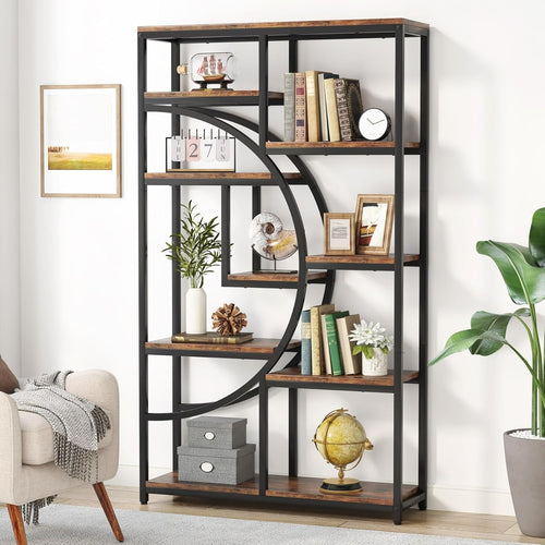 Étagère contemporaine à 5 niveaux, bibliothèques hautes indépendantes pour l'exposition et le rangement avec 9 étagères ouvertes, idéale pour le salon et les coffres de terrasse