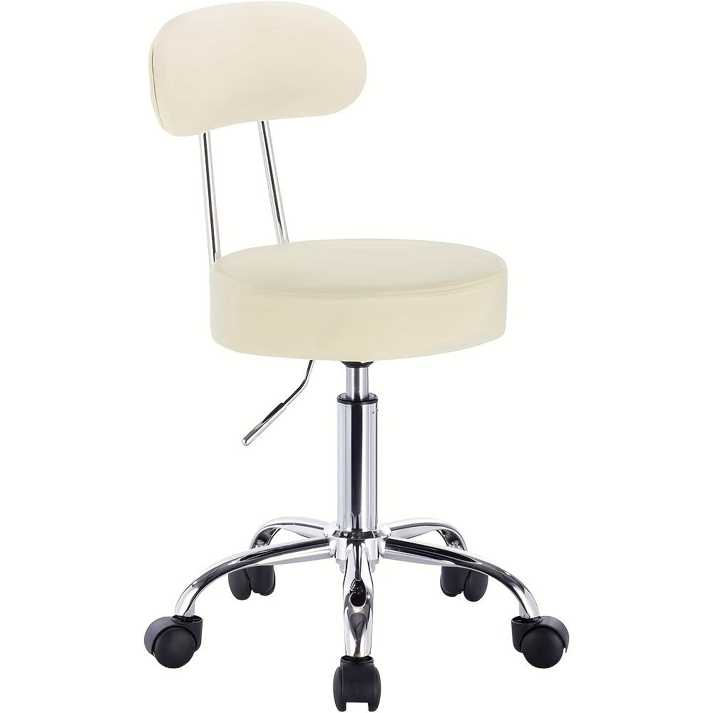 Tabouret roulant 1 pièce, tabouret de maquillage, tabouret à hauteur réglable avec roulettes et dossier, tabouret de travail, tabouret pivotant à 360°, tabouret de bureau, tabouret de maquillage pour studios, salons de coiffure, ateliers et salons de tato