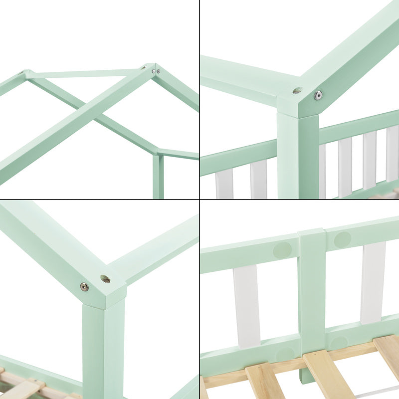 Lit pour enfants Treviolo de style maison avec protection contre les chutes en bois de pin