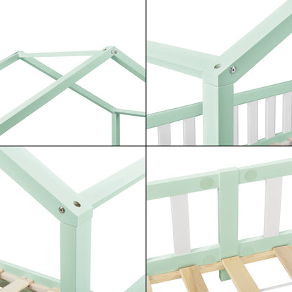 Lit pour enfants Treviolo de style maison avec protection contre les chutes en bois de pin