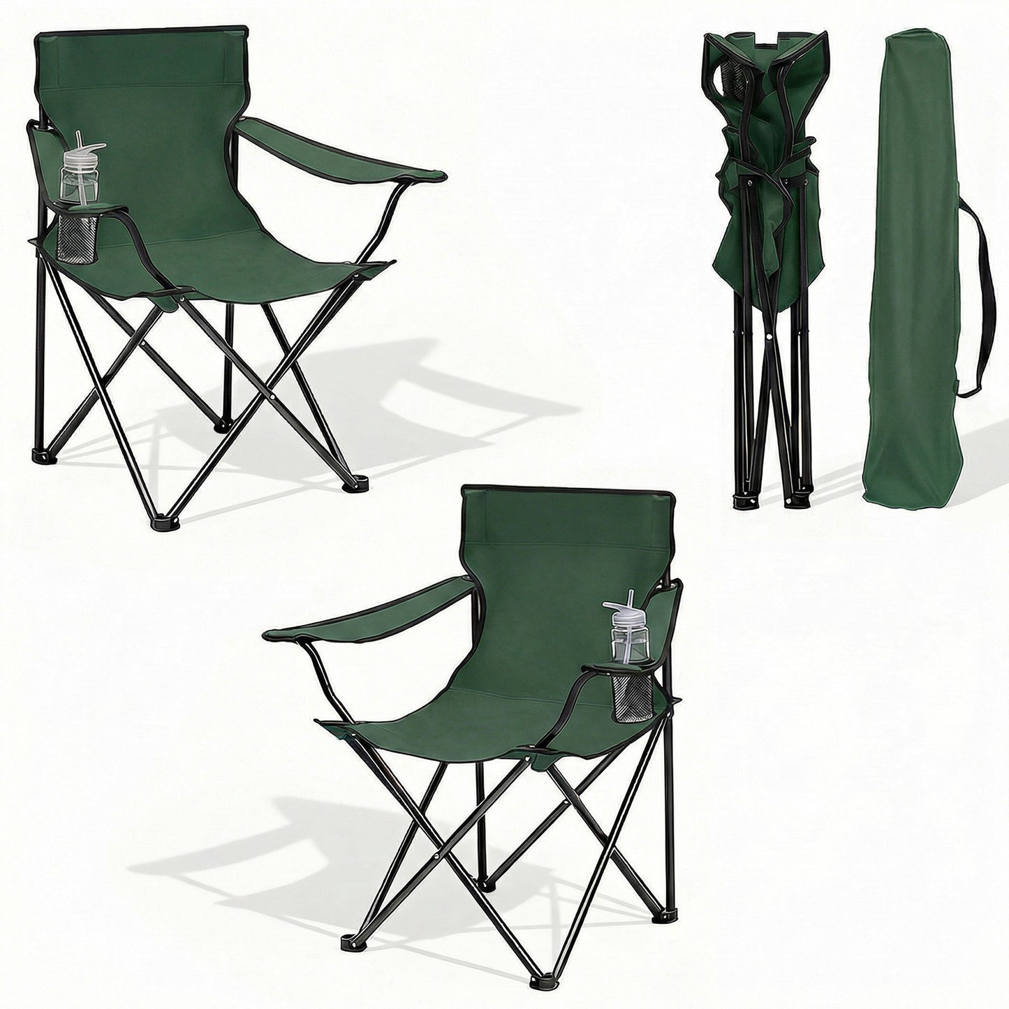 Chaise de jardin pliante Sunula, capacité 140 kg, chaise pliante d'extérieur stable avec porte-gobelet, tissu Oxford 600D, pour patio, balcon, terrasse, jardin - Sac de transport assorti inclus (1/2 pcs)