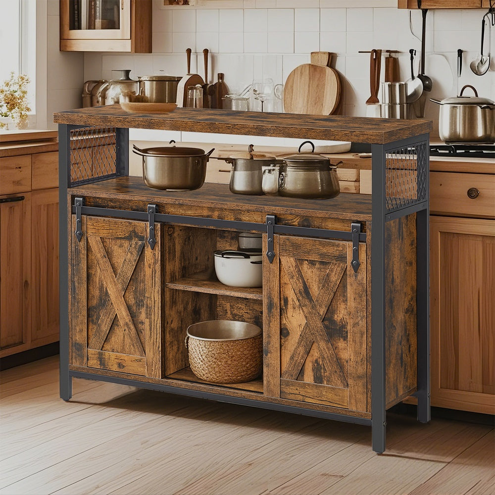 Meuble de Rangement, Buffet Cuisine, Commode, avec 2 Portes Coulissantes, 33 x 100 x 80 cm, Étagères Réglables, pour Salon