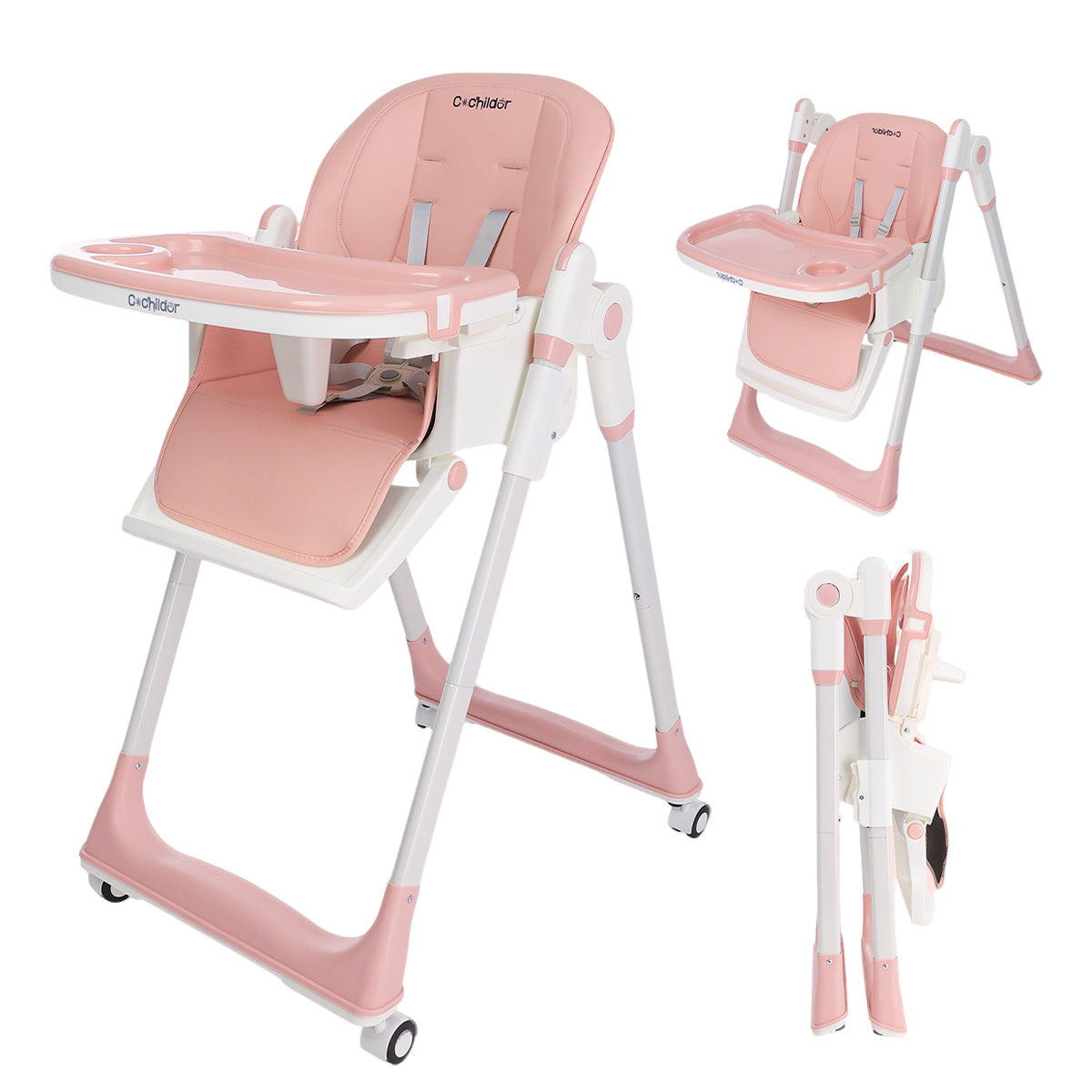Chaise Haute Bébé Convertible Cochildor avec Roulettes Verrouillables - Chaise d'Alimentation Portable à Hauteur Réglable, Plateau Amovible & Dossier Réglable - Se Transforme en Chaise de Repas Ordinaire (Assemblage Requis) pour & (Gris////)