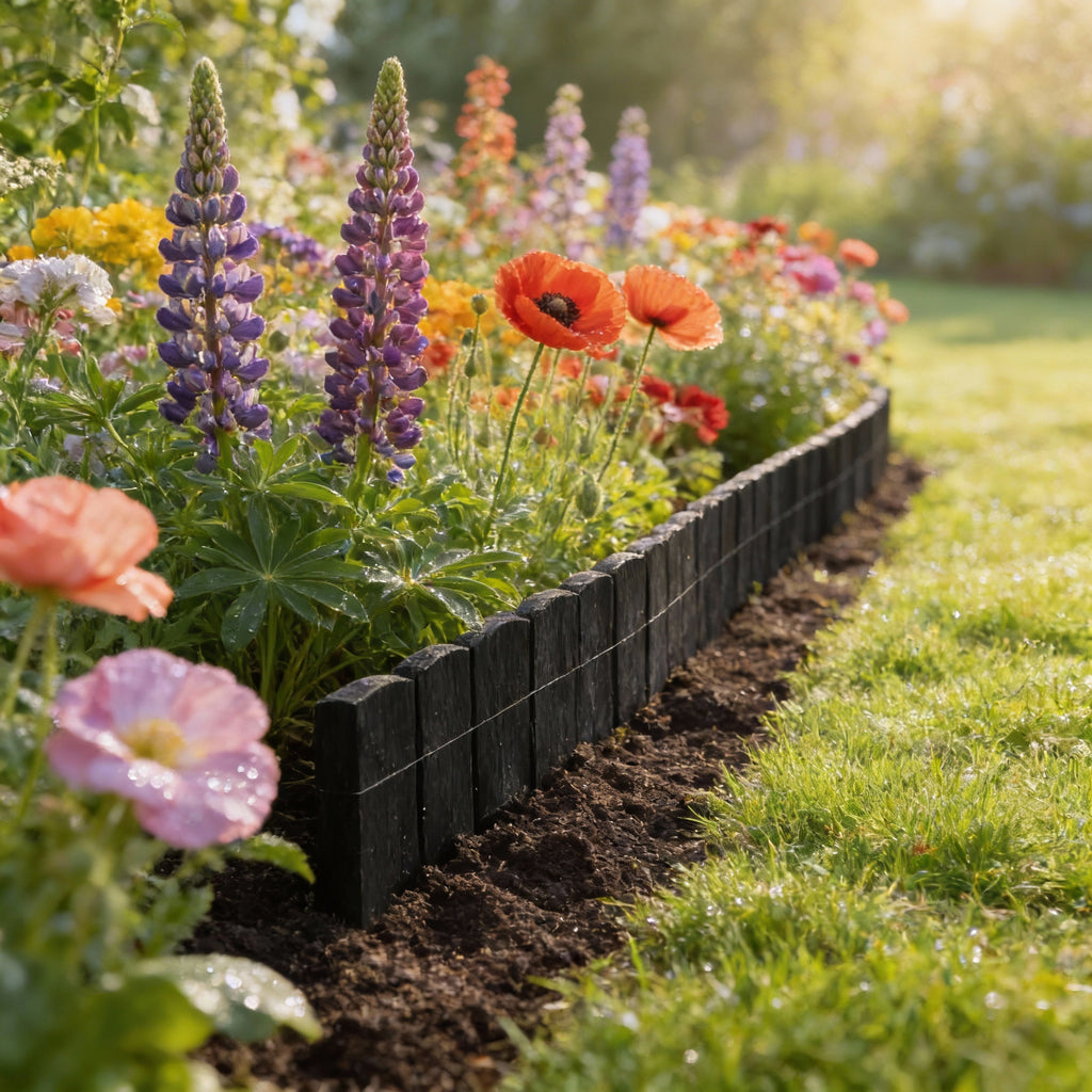 Bordure de palissade en bois souple en rouleau, 200 x 10/20/30/40 cm, bordure de jardin en bois naturel, bordure décorative pour pelouse et parterre de fleurs, clôture facile à installer pour pelouse et plate-bande pour cour, Nature/Anthracite