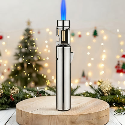 Briquet Torche Métallique, Classique Grand Briquet Portable Poli Coupe-Vent Rechargeable Butane Flamme Jet Bleue avec Fonction Ouvre-Bouteille, Fabriqué en Alliage de Zinc, Plus Facile à Utiliser pour une Meilleure Expérience de Camping Barbecue Industrie