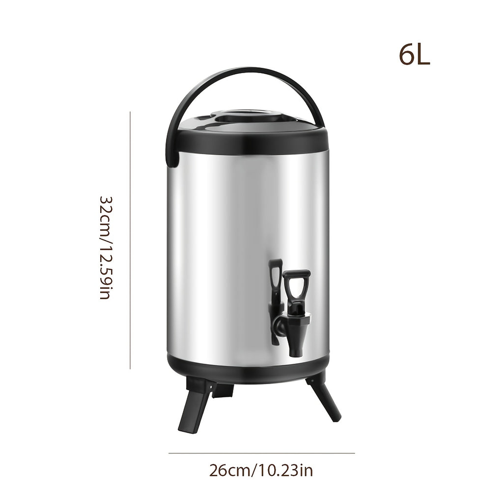 1 distributeur de thé isotherme en acier inoxydable de 6L avec poignée, seau à glace polyvalent pour boire à l'extérieur, seau thermique de grande capacité pour thé au lait, fond pliable pour usage commercial, idéal pour stocker de la bière, des boissons