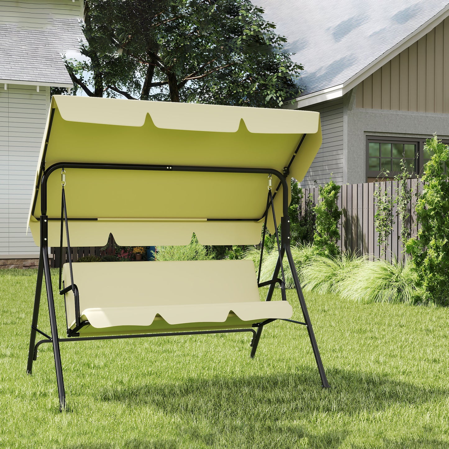 Balancelle de jardin à 3 places avec toit ouvrant réglable et coussin de siège et pieds antidérapants, balançoire de jardin jusqu'à 200 kg, fauteuil à bascule