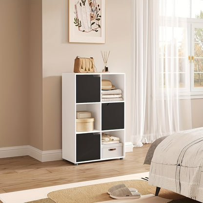 1 étagère, étagère verticale, rangement pour bureau à domicile, armoire de classement, 3 portes, 6 compartiments, étagère de bureau, 59.6X91X29Cm