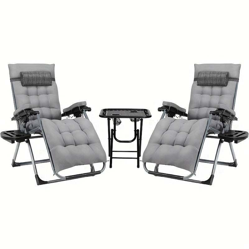 2 fauteuils d'extérieur, en tissu Teslin avec coussin de siège amovible, chaise de camping pliable, chaise de balcon, avec oreiller et porte-gobelet, capacité de poids 160 kg, gris/noir