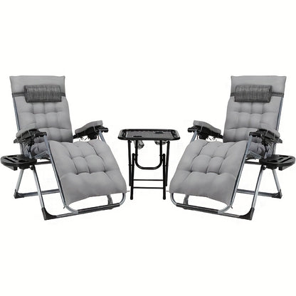 2 fauteuils d'extérieur, en tissu Teslin avec coussin de siège amovible, chaise de camping pliable, chaise de balcon, avec oreiller et porte-gobelet, capacité de poids 160 kg, gris/noir