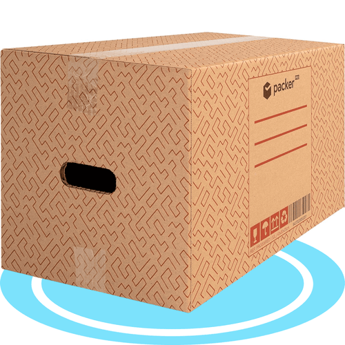 Boîte en carton ultra-résistante pour déménagement et stockage avec poignées, fabriquée en carton rigide, idéale pour le déménagement ou le stockage de livres et de vêtements, transport confortable et sûr grâce aux poignées latérales - Packer PRO