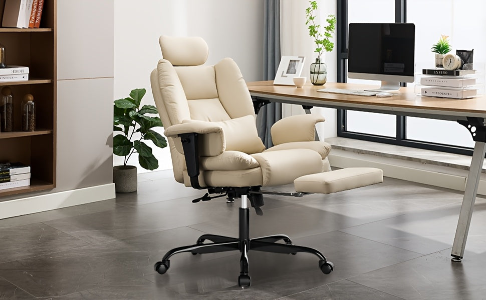 Chaise de Bureau Ergonomique 200kg, Fauteuil d'Ordinateur avec Support Lombaire et Pouf, Chaise Haute Dossier Élevable pour Table Bureaux Noir