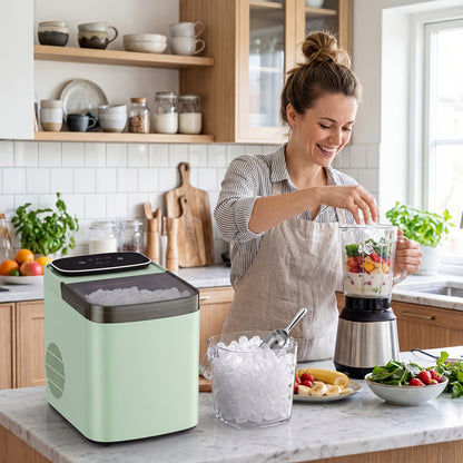 Machine à glaçons, petite machine à glaçons pour la maison et l'extérieur, avec une fenêtre transparente, tailles de glaçons réglables, livrée avec une poignée portable, parfaite pour les cuisines, les bureaux, les fêtes et autres occasions, votre compagn