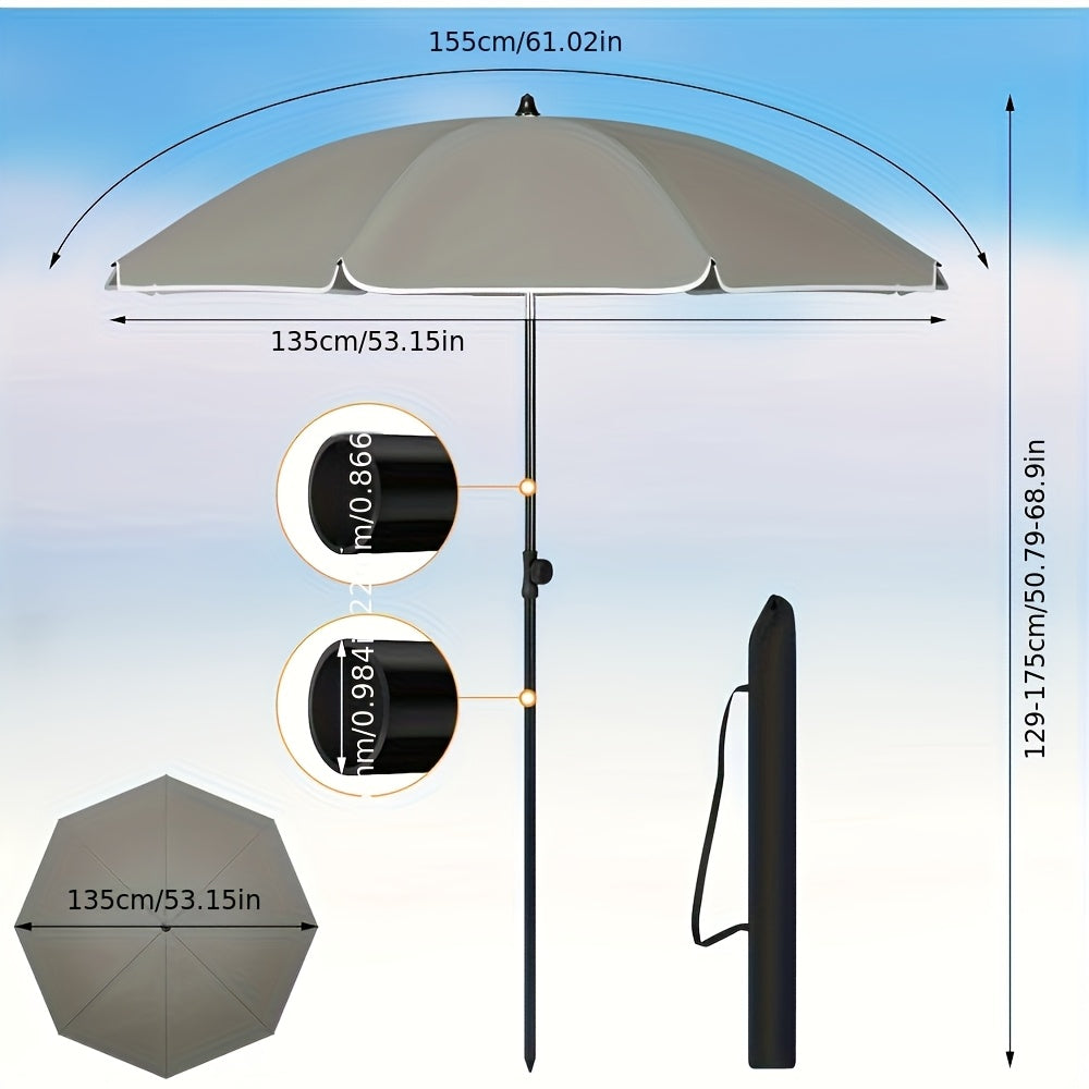 1 parasol de plage, parasol de balcon, protection UV, parasol à 8 baleines, stable, réglable, pliable à 45°, poids 180G/M², bloque efficacement les rayons UV, portable, compagnon idéal pour les voyages de camping et les journées à la plage