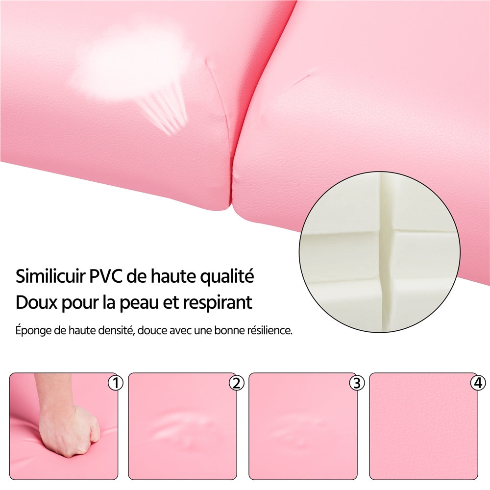 Costoffs Table de Massage Professionnelle 3 Sections Pliable - Hauteur Réglable (8 Niveaux) - Structure en Bois de Hêtre Rose Massif 250kg - Avec Dossier/Têtière/Repose-bras - Pour Clinique, Domicile, Salon de Beauté & Spa