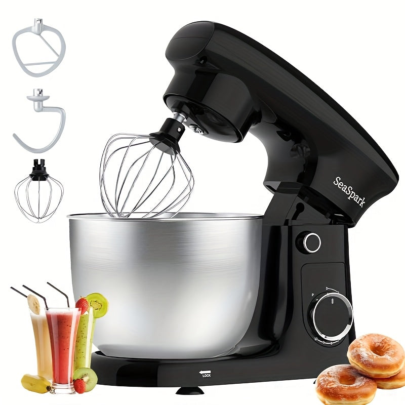 Robot Culinaire 3-en-1, Mélangeur Inclinable 10 Vitesses avec Bouton Pulse, Incluant Bol en Acier Inoxydable de 5,5 L, Crochet à Pâte, Mélangeur, Batteur à Œufs, Spatule