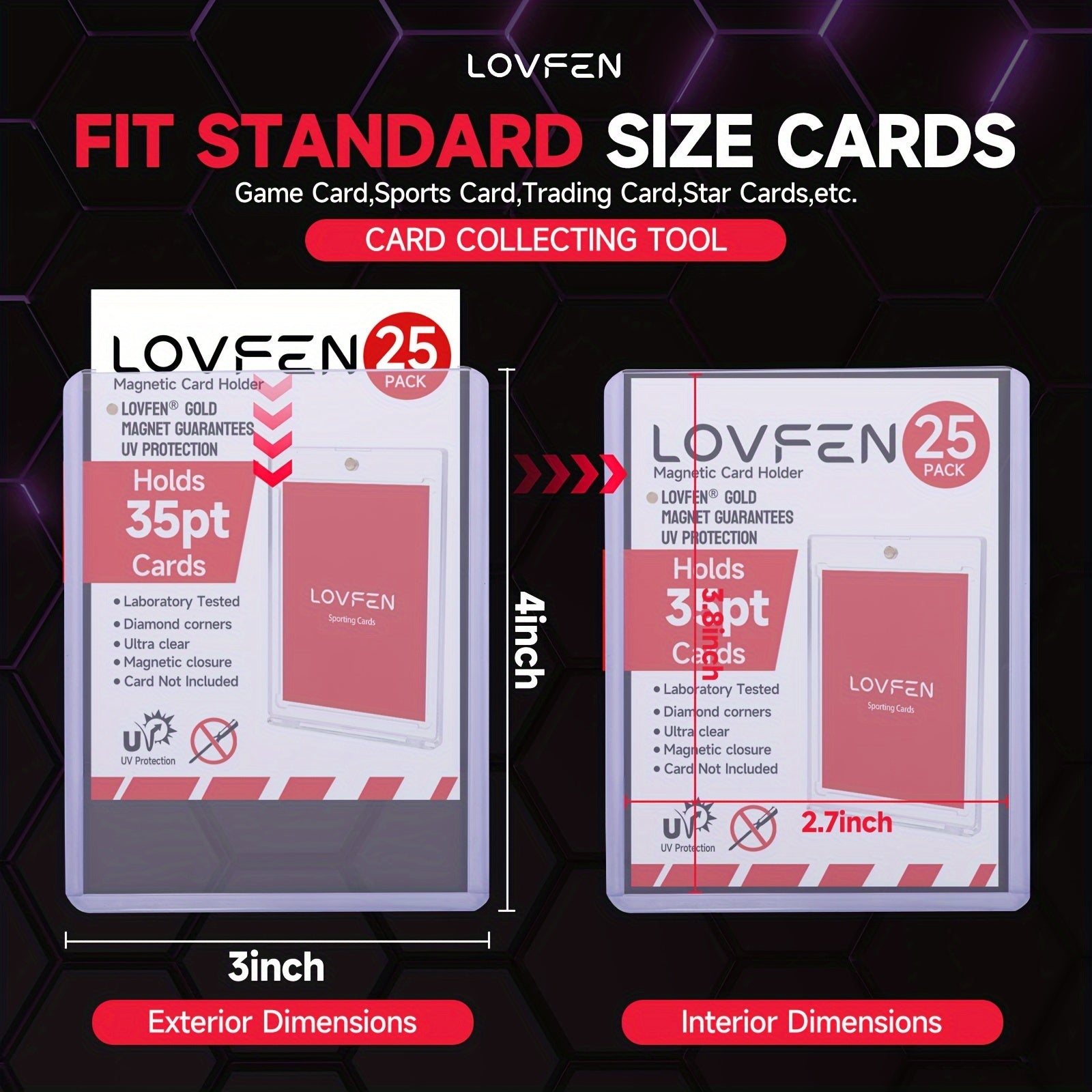 LOVFEN - 35pt Pochettes de  pour Cartes - Lot de 500 (20x25 Paquets) - Format Standard 7,62x10,16 cm - Protégez Vos Cartes de Baseball et Sportives avec Ces Pochettes en Plastique Dur Transparent