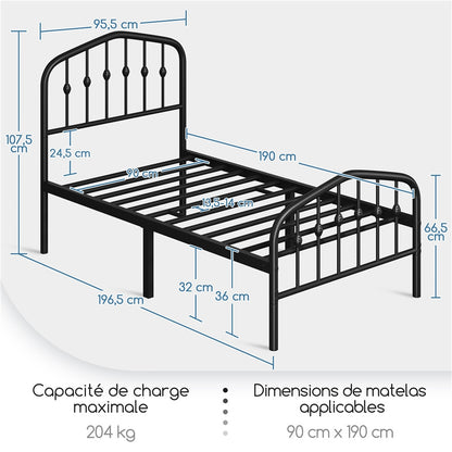 Costoffs Cadre de Lit Double en Métal Moderne - Avec Sommier à Lattes Métalliques - Espace de Rangement Sous-lit - Idéal pour Chambre, Dortoir ou Appoint - Style Industriel Intemporel