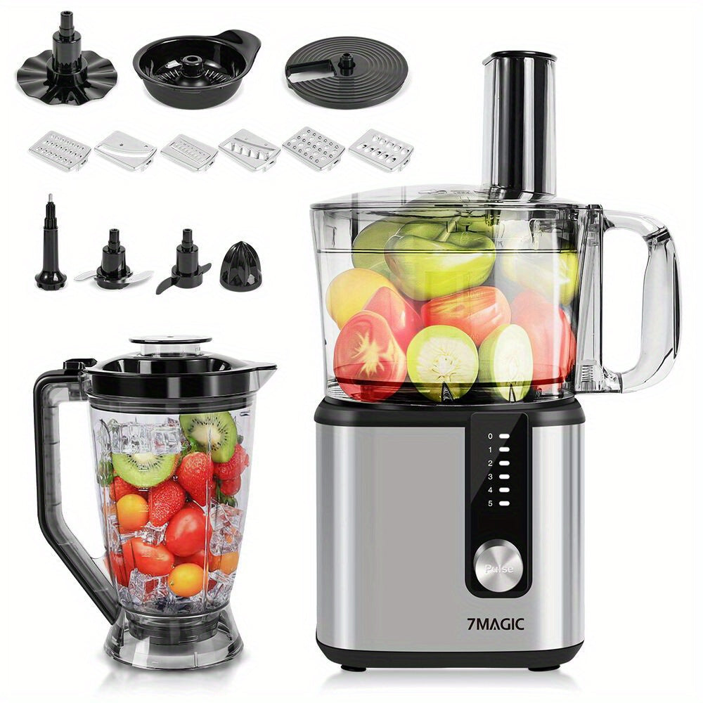 Robot culinaire 11 en 1 en acier inoxydable, robot pâtissier 750W, machine à pâte 1.8L, robot 1.2L, 5 niveaux de vitesse, avec hachage, mélange, pétrissage, broyage, fouet, extraction de jus