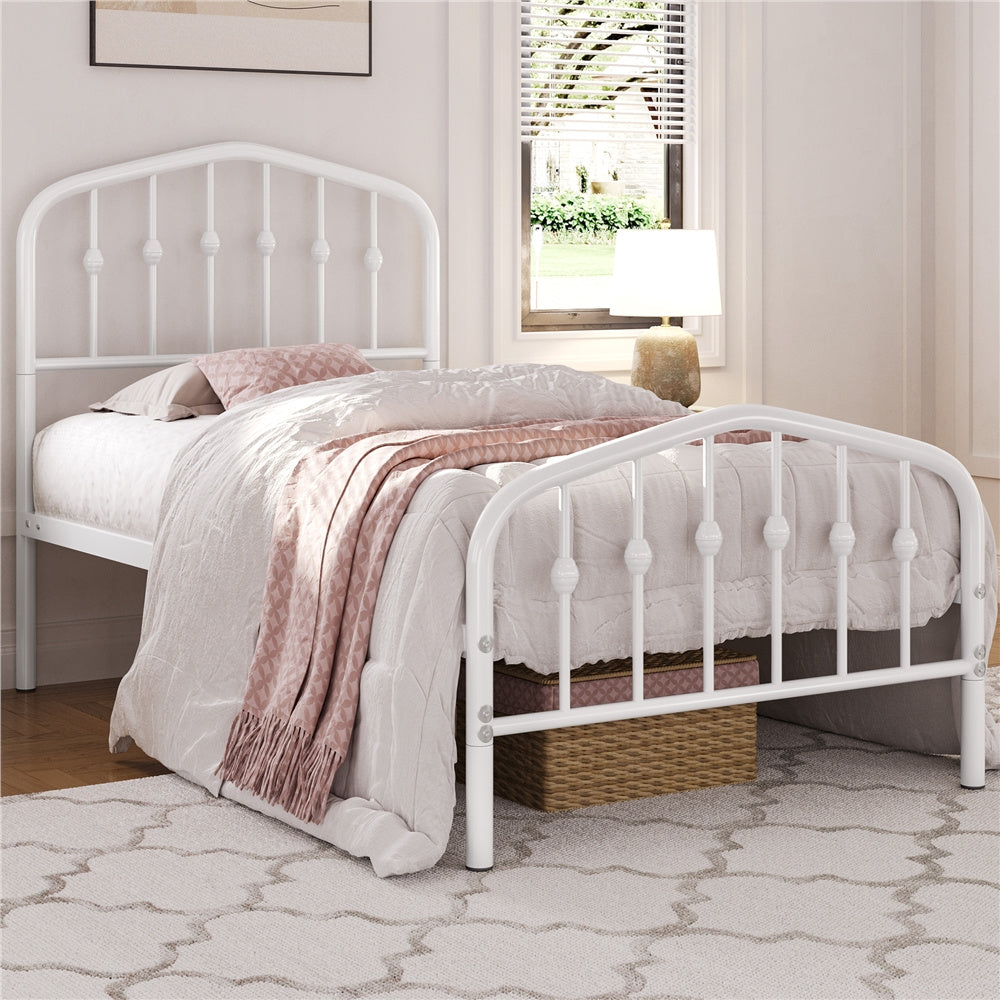 Costoffs Cadre de Lit Double en Métal Moderne - Avec Sommier à Lattes Métalliques - Espace de Rangement Sous-lit - Idéal pour Chambre, Dortoir ou Appoint - Style Industriel Intemporel
