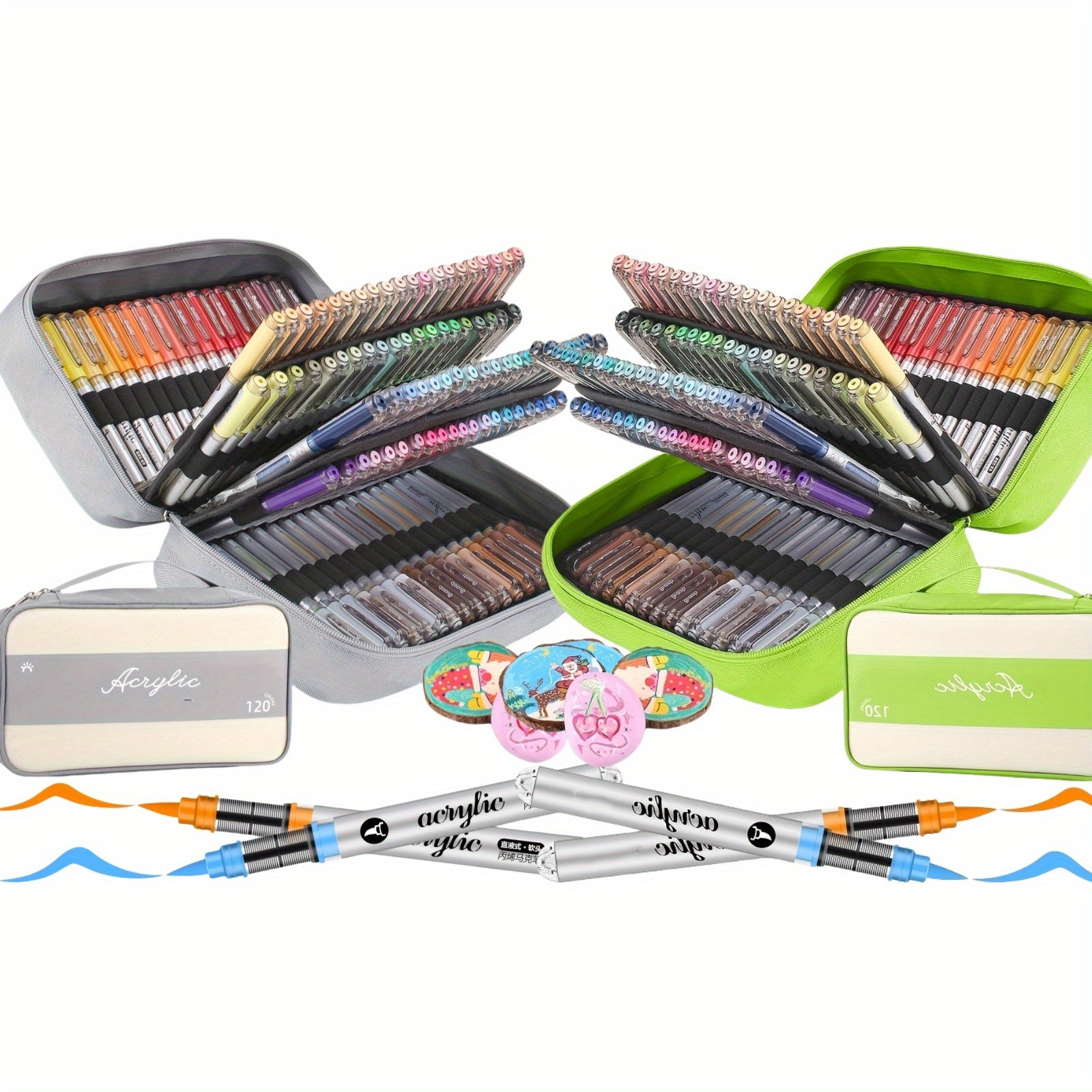 Lot de 120 couleurs, stylo acrylique double pointe avec pinceau et pointe fine pour bois, toile, pierre, verre, céramique, artisanat