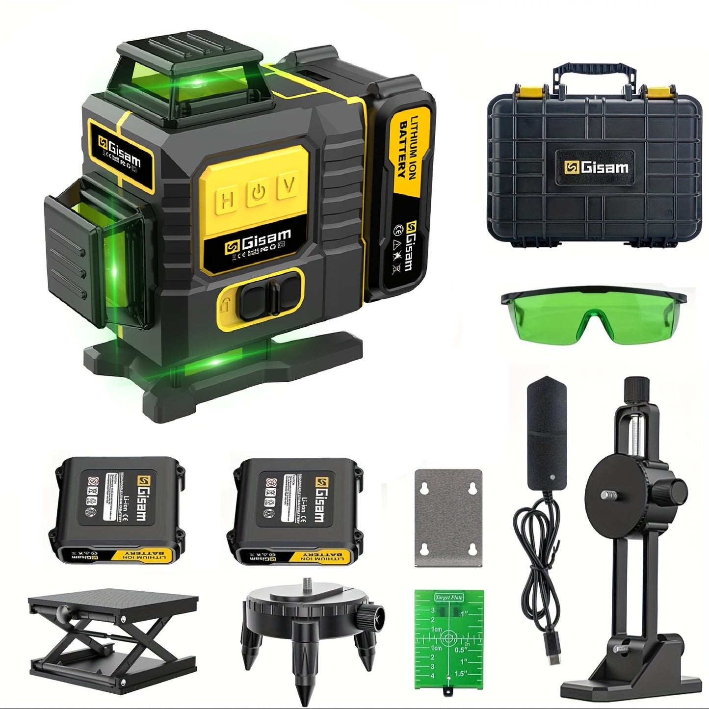 Niveau Laser 4D 16 Lignes Croisées, Auto-Nivellement à 360°, avec 2 Batteries 4800mAh, Plateforme, Support Magnétique, Boîte de Transport, Idéal pour Rénovation Maison, Pose de Carrelage, Projets de Construction, Cadeaux de Fêtes, etc