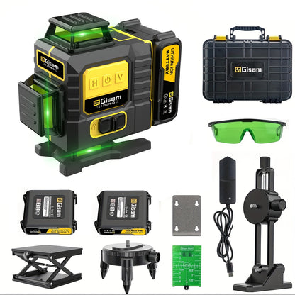 Niveau Laser 4D 16 Lignes Croisées, Auto-Nivellement à 360°, avec 2 Batteries 4800mAh, Plateforme, Support Magnétique, Boîte de Transport, Idéal pour Rénovation Maison, Pose de Carrelage, Projets de Construction, Cadeaux de Fêtes, etc