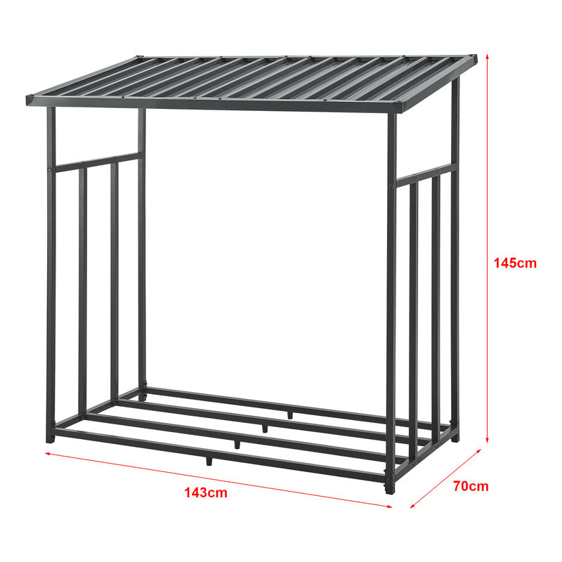 Porte-Bois de Chauffage Extérieur Yakutat avec Couverture, Support en Métal pour Bois de Chauffage, Étagère à Bûches et Aide à Empiler – Noir