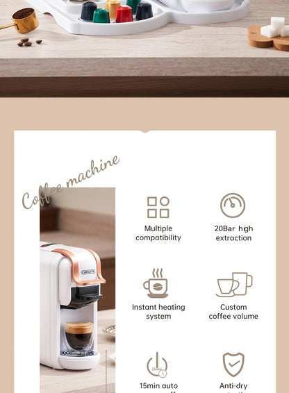 Machine à café capsule 4-en-1 Cafelffe, 20 bar automatique pour machine à café domestique avec préparation à chaud et à froid, compatible avec les capsules Nes*/DG* / les dosettes ESE / le café moulu, chauffage instantané pour une préparation rapide, tail