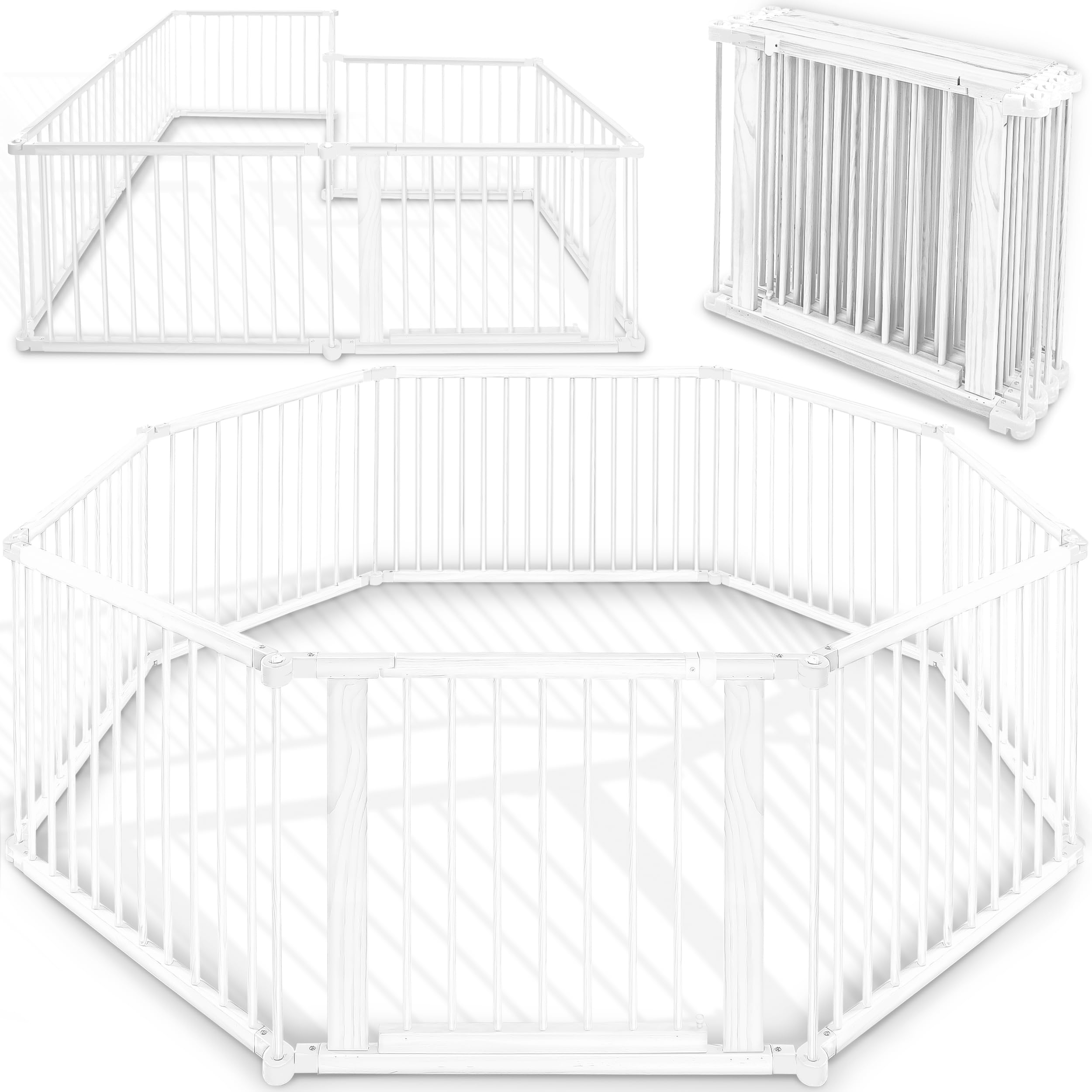 KIDUKU® Parc bébé pliable XXL de 7,2 mètres avec porte | Parc en bois avec double sécurité | Parc pliable pour enfants avec 8 éléments