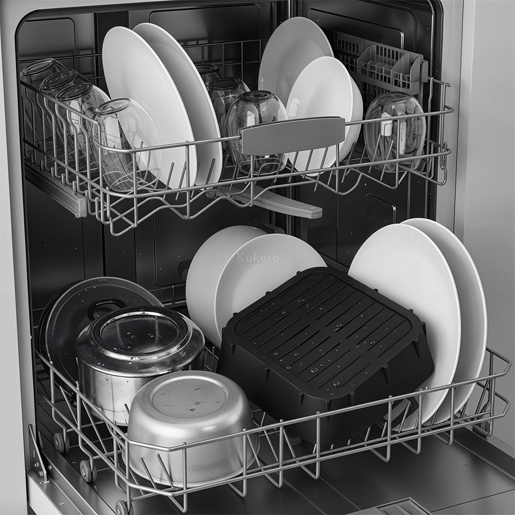 Kuketo - Accessoire pour Friteuse à Air, Conteneur de Cuisson Réutilisable, Panier en Silicone Résistant aux Hautes Températures, Bol de Friture Sans Graisse, Idéal pour Frites, Poulet, Légumes, Gâteaux et Casseroles, Alternative aux Papier Cuisson, Netto